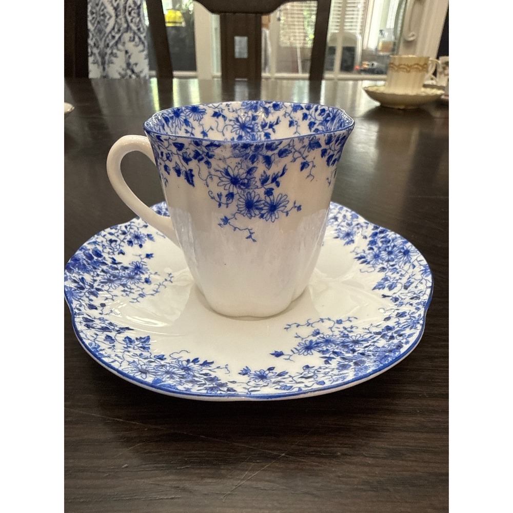 Shelley England Dainty Blue Fine Bone China Teacup and Saucer Set 051/28 Vintage